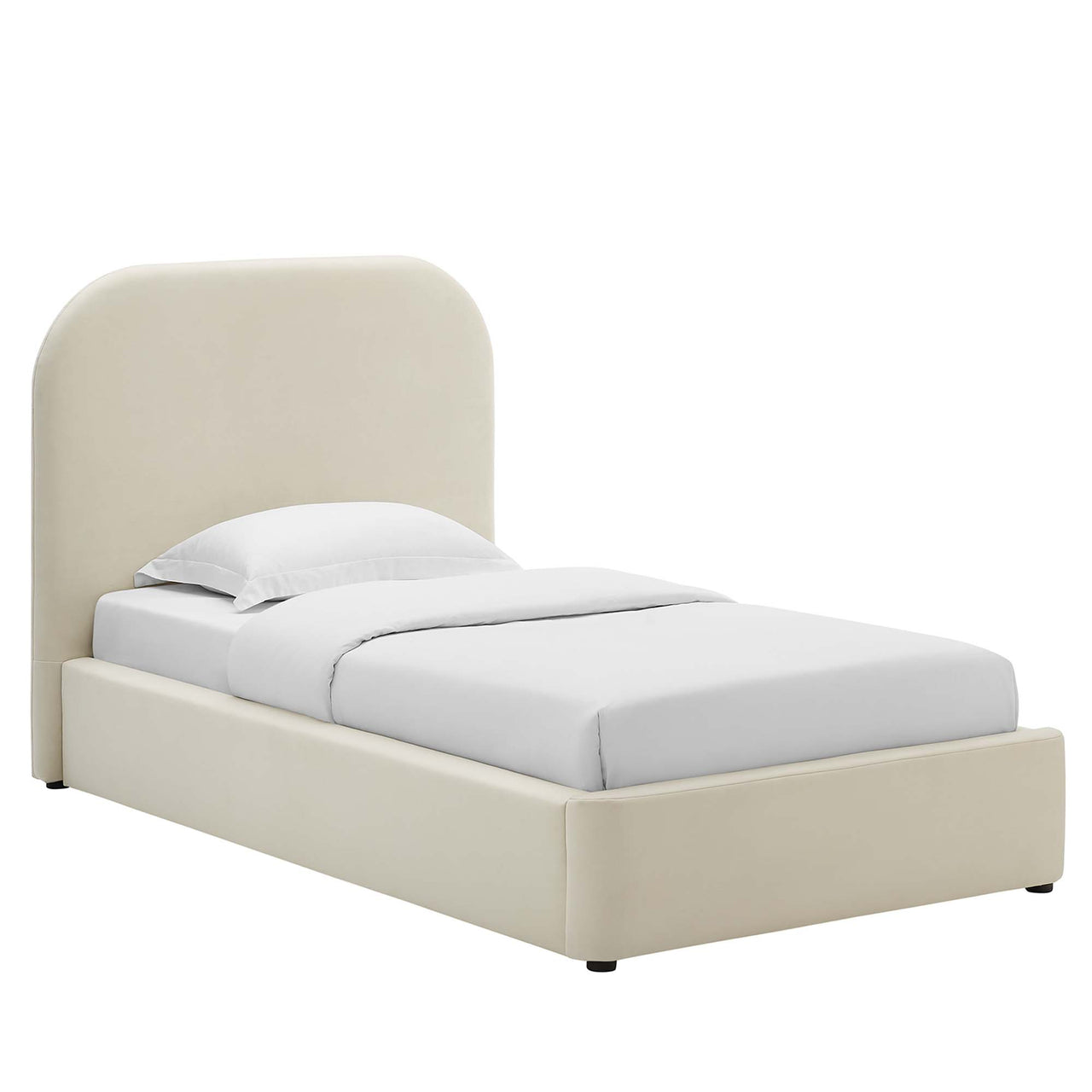 Clyra Upholstered Velvet Twin Platform Bed, Chalk