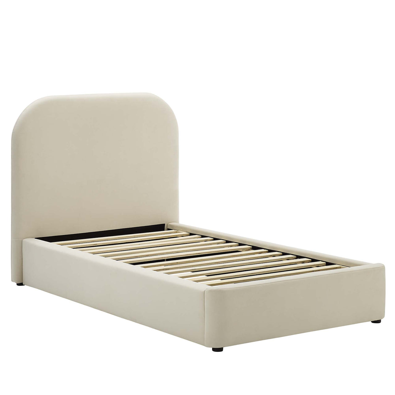 Clyra Upholstered Velvet Twin Platform Bed, Chalk