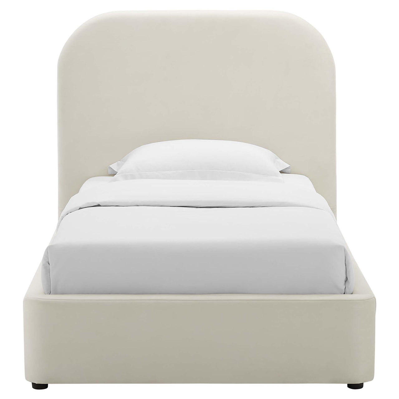 Clyra Upholstered Velvet Twin Platform Bed, Chalk