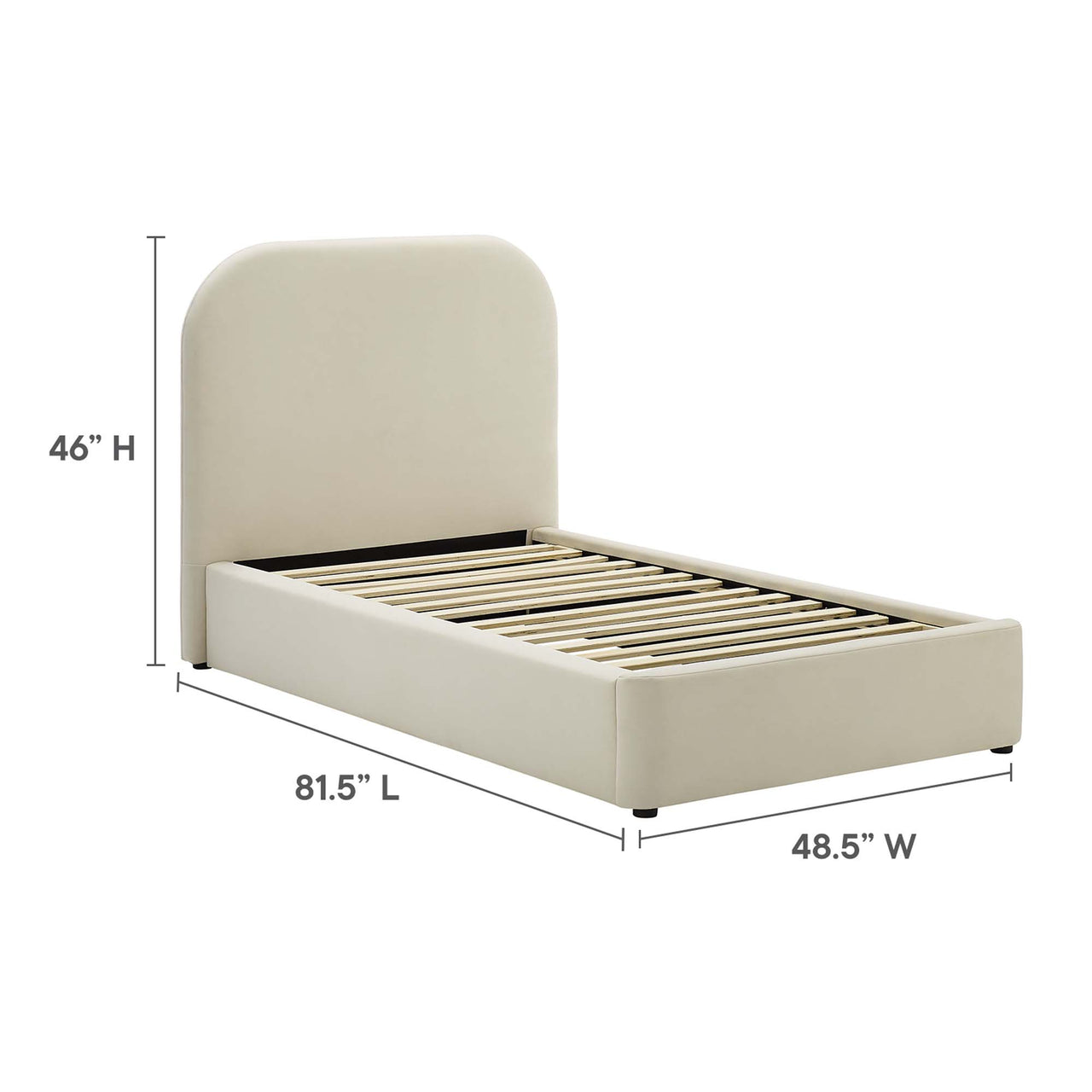 Clyra Upholstered Velvet Twin Platform Bed, Chalk