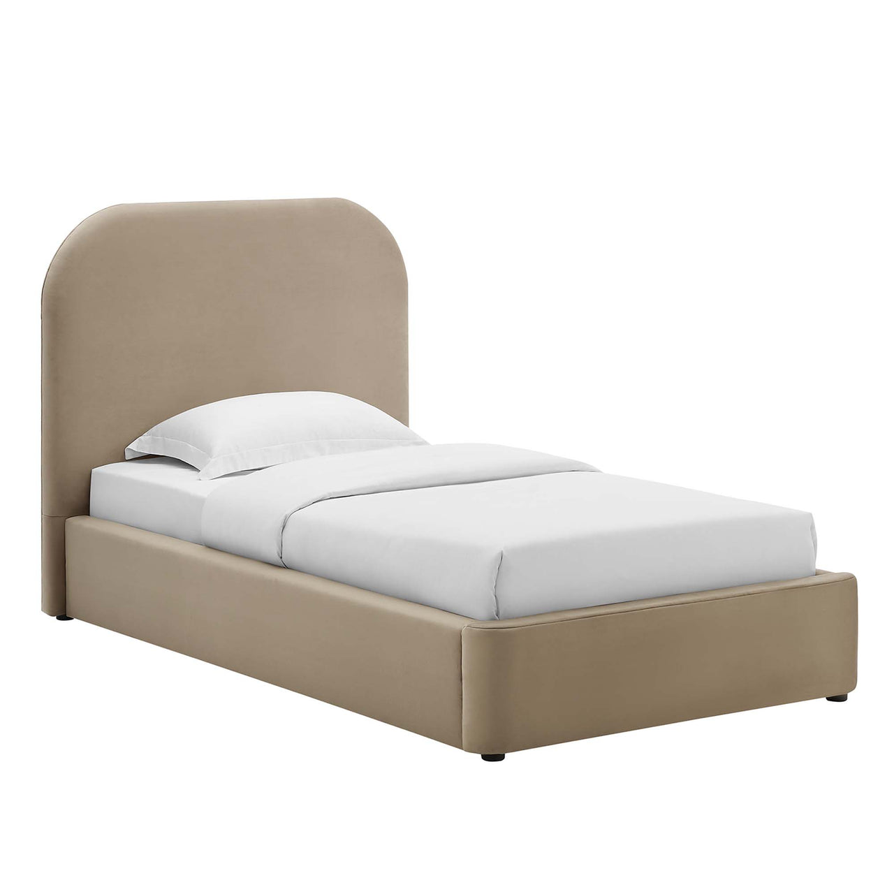 Clyra Upholstered Velvet Twin Platform Bed, Taupe