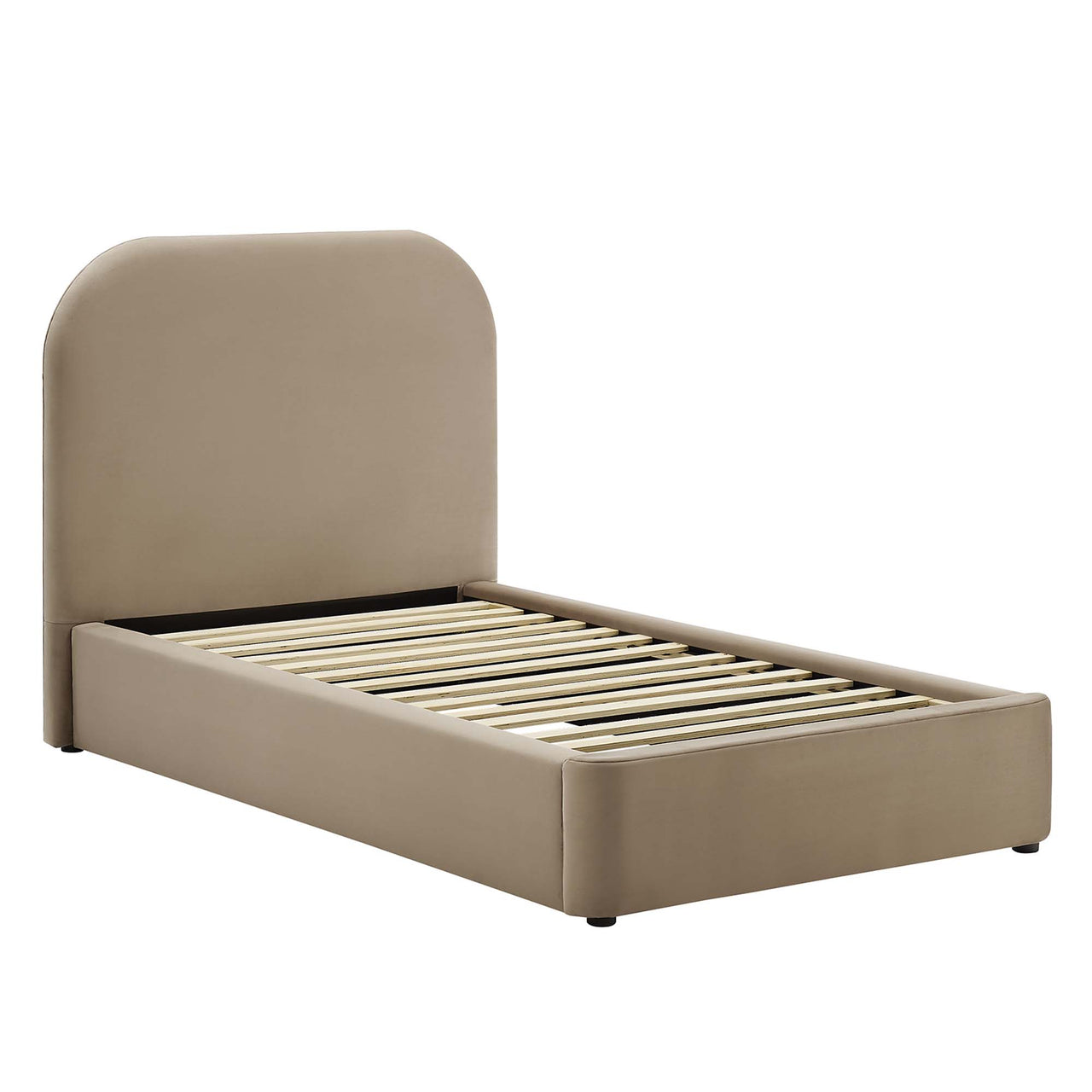 Clyra Upholstered Velvet Twin Platform Bed, Taupe