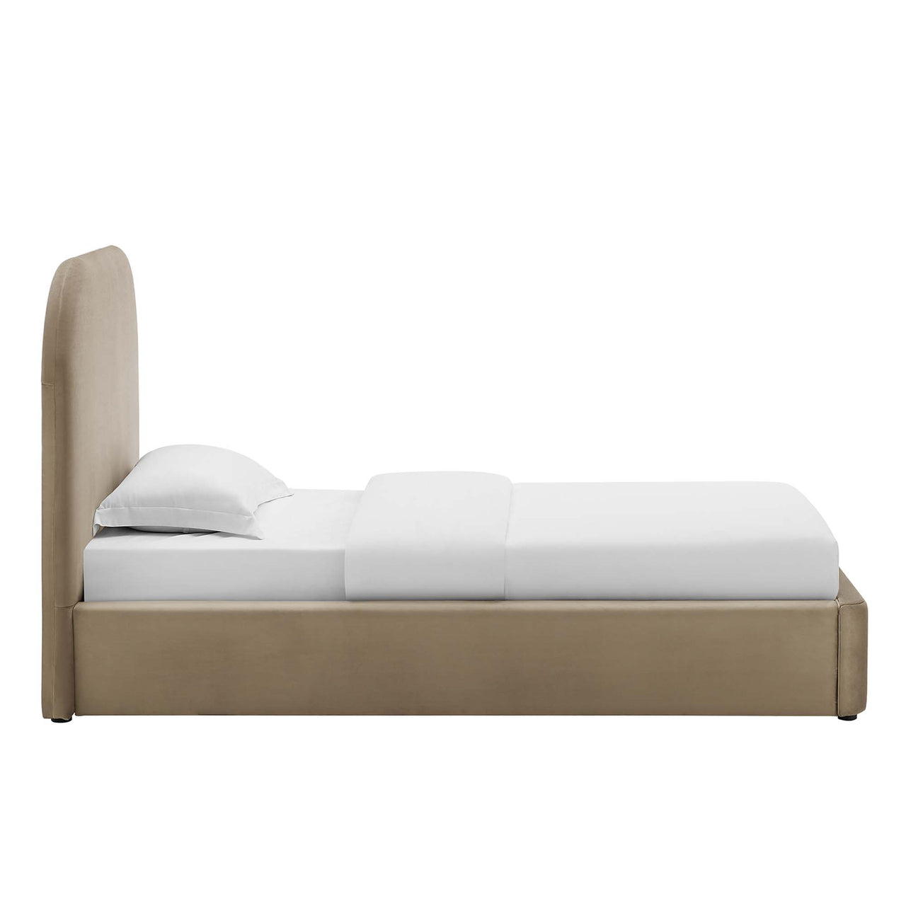 Clyra Upholstered Velvet Twin Platform Bed, Taupe