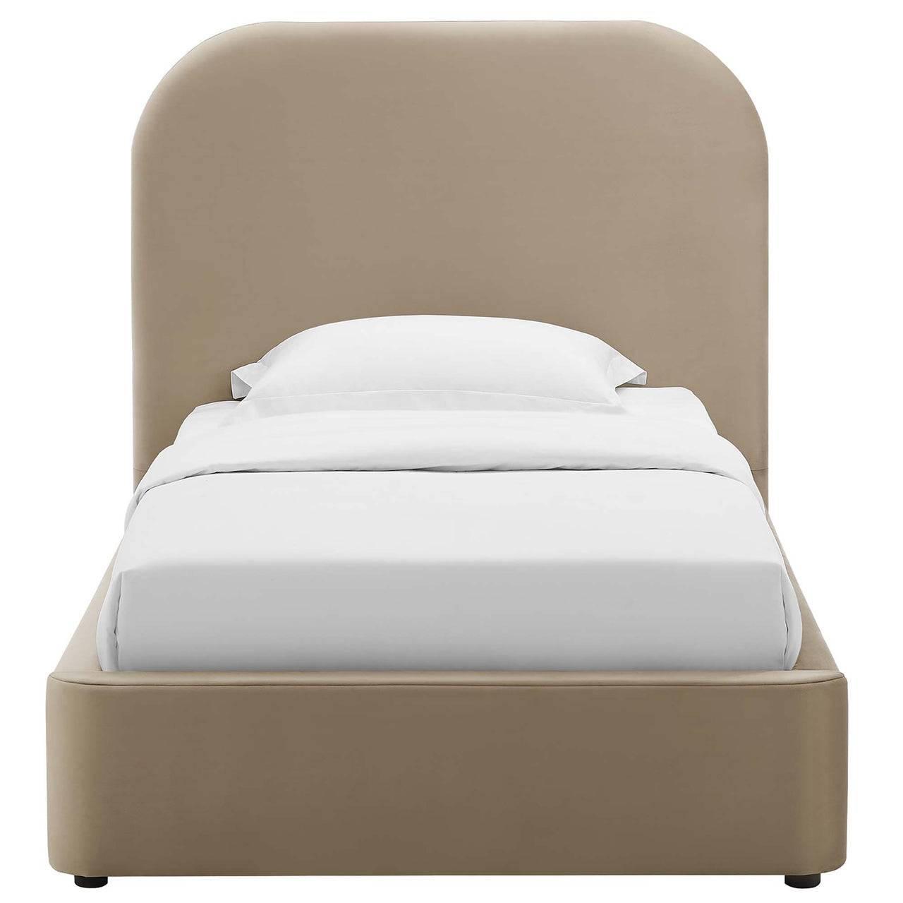 Clyra Upholstered Velvet Twin Platform Bed, Taupe