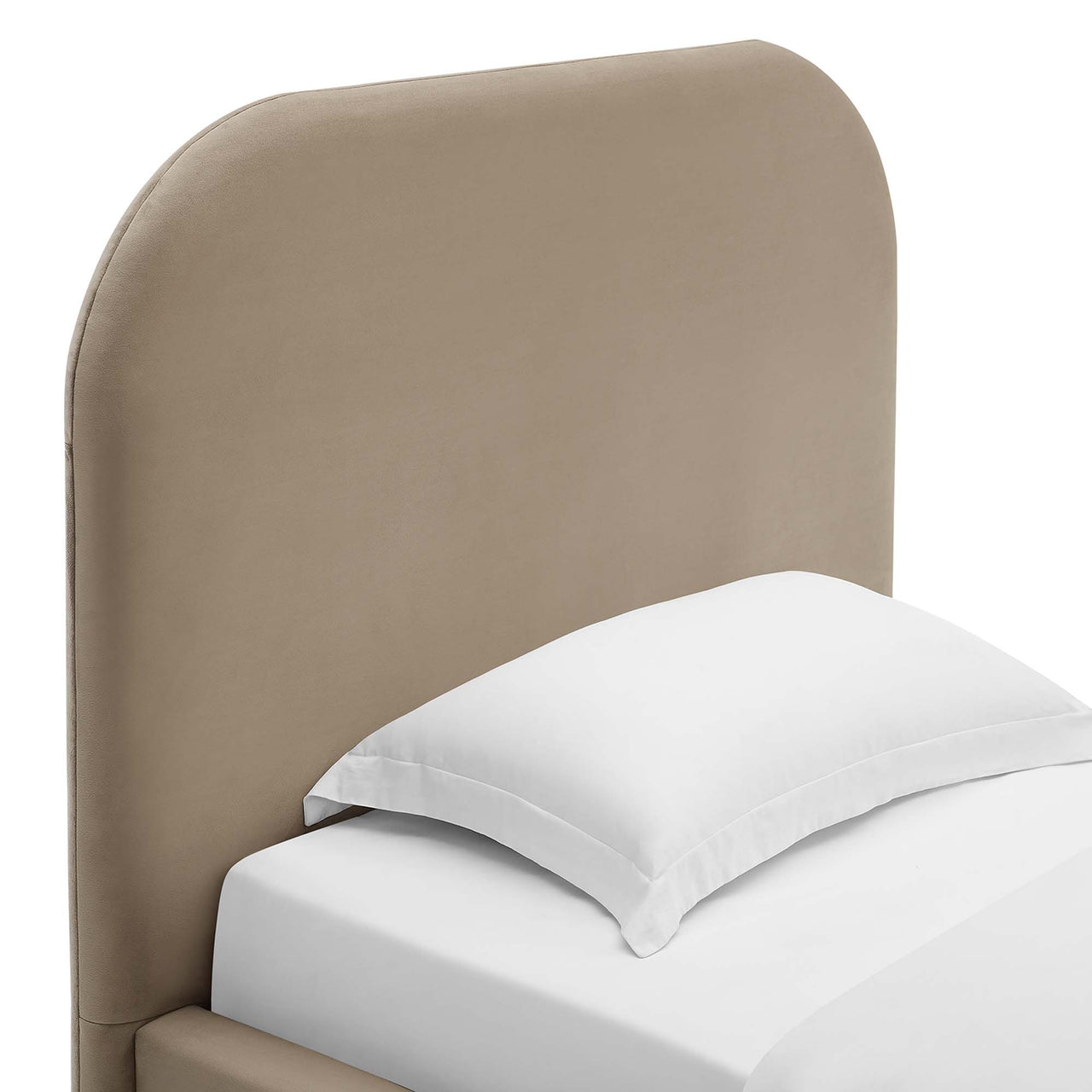 Clyra Upholstered Velvet Twin Platform Bed, Taupe