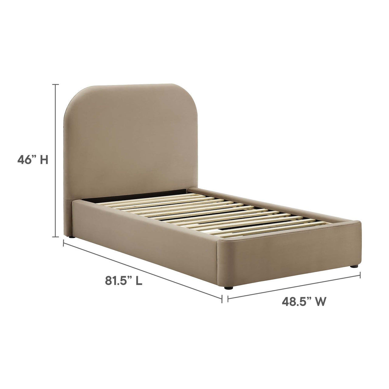 Clyra Upholstered Velvet Twin Platform Bed, Taupe