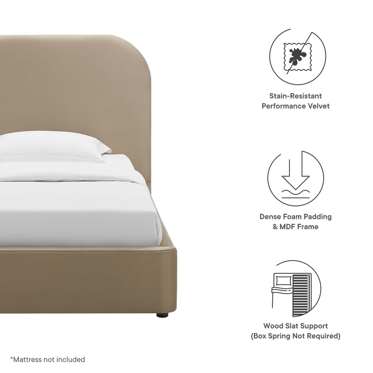 Clyra Upholstered Velvet Twin Platform Bed, Taupe