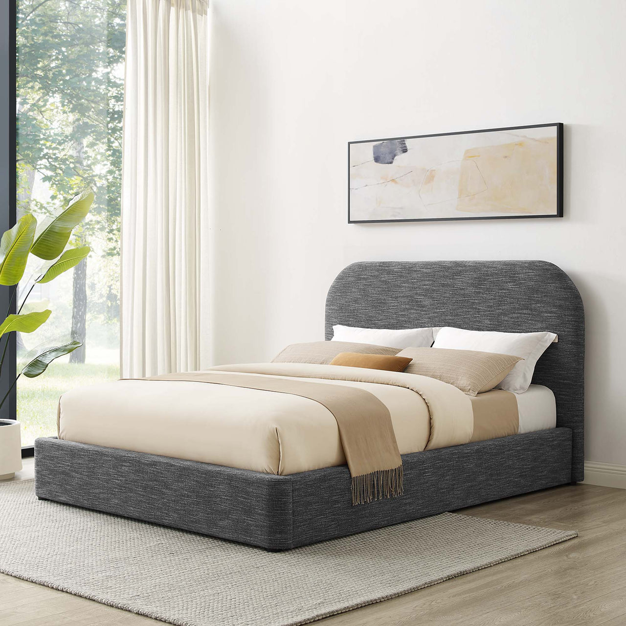 Clyra Textured Fabric Full Platform Bed, Slate