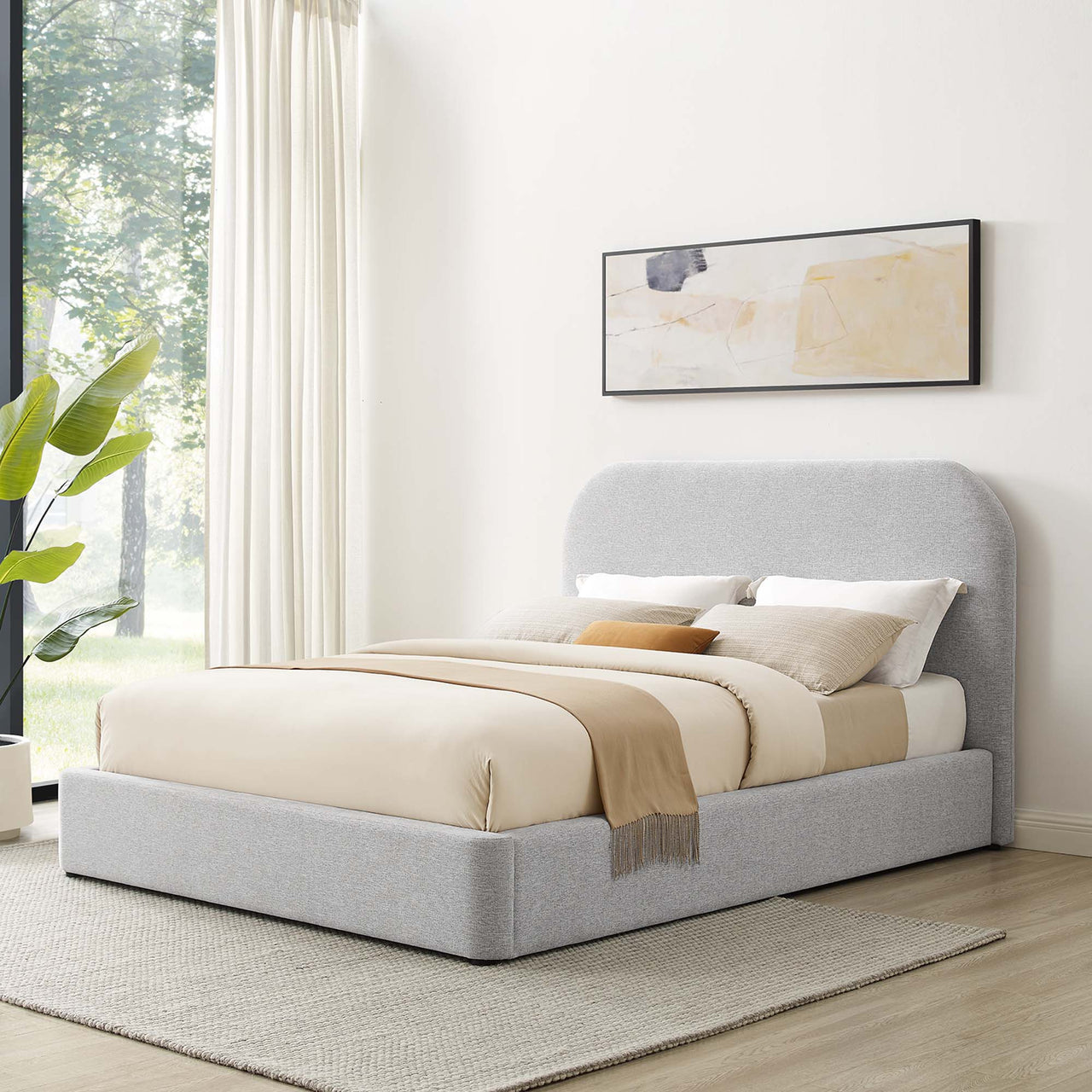 Clyra Textured Fabric Queen Platform Bed, Light Gray