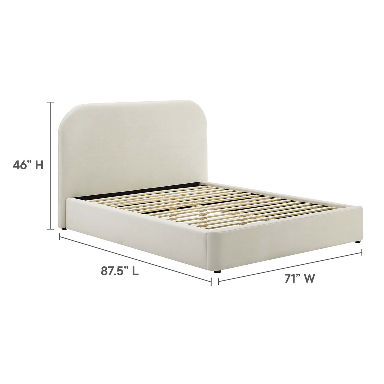 Clyra Upholstered Velvet Queen Platform Bed, Chalk