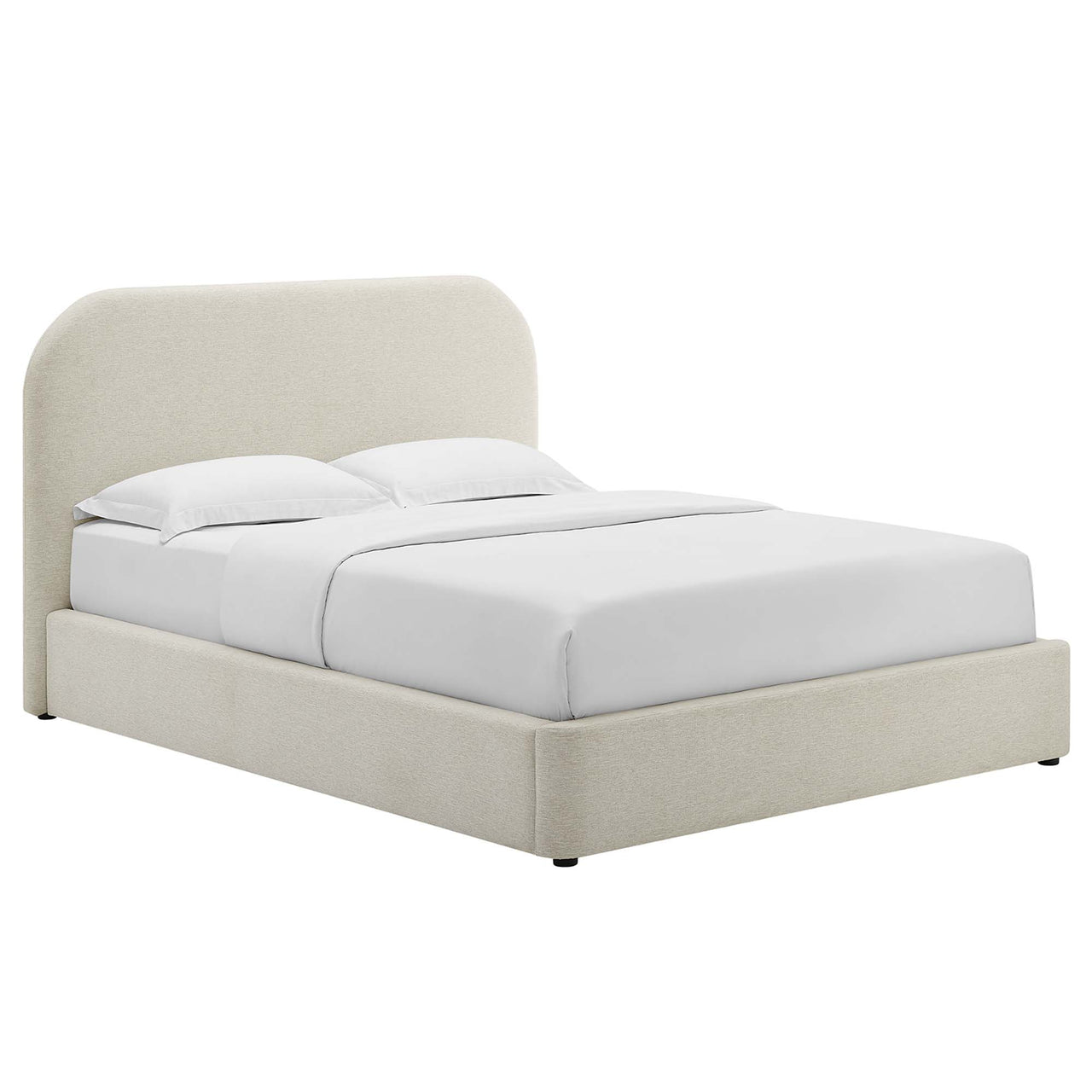 Clyra Textured Fabric King Platform Bed, Ivory