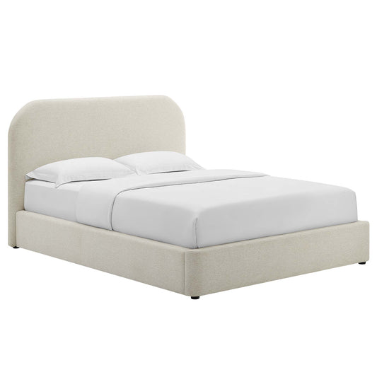 Clyra Textured Fabric King Platform Bed, Ivory