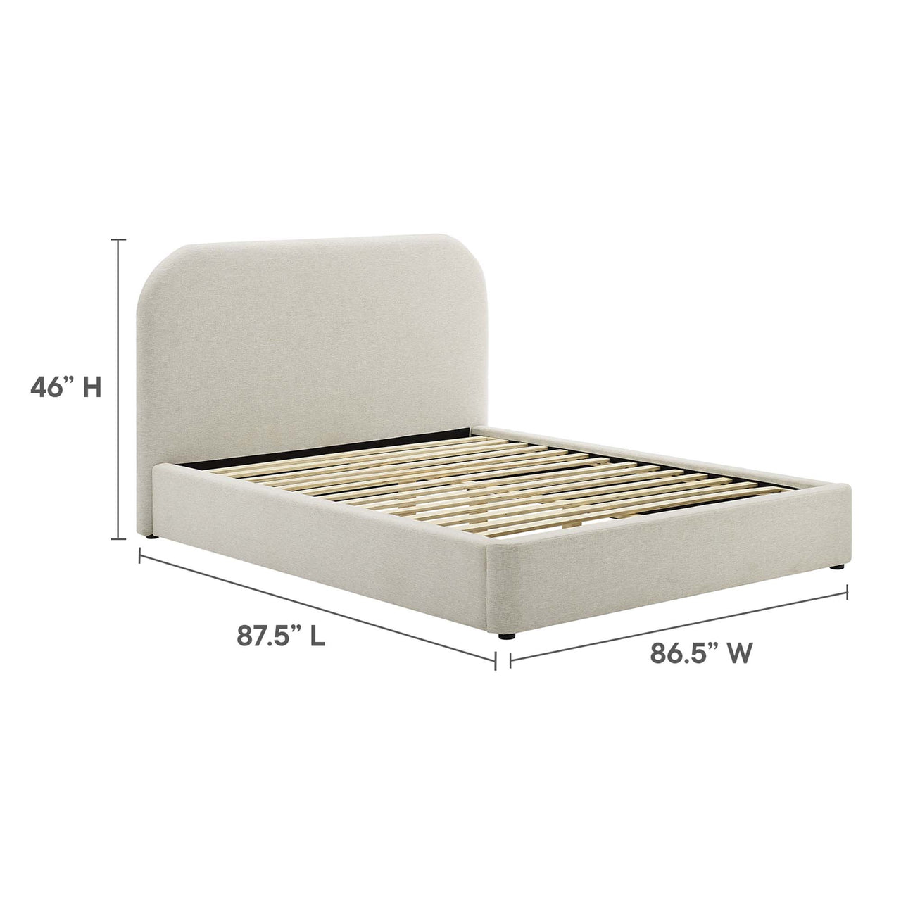 Clyra Textured Fabric King Platform Bed, Ivory