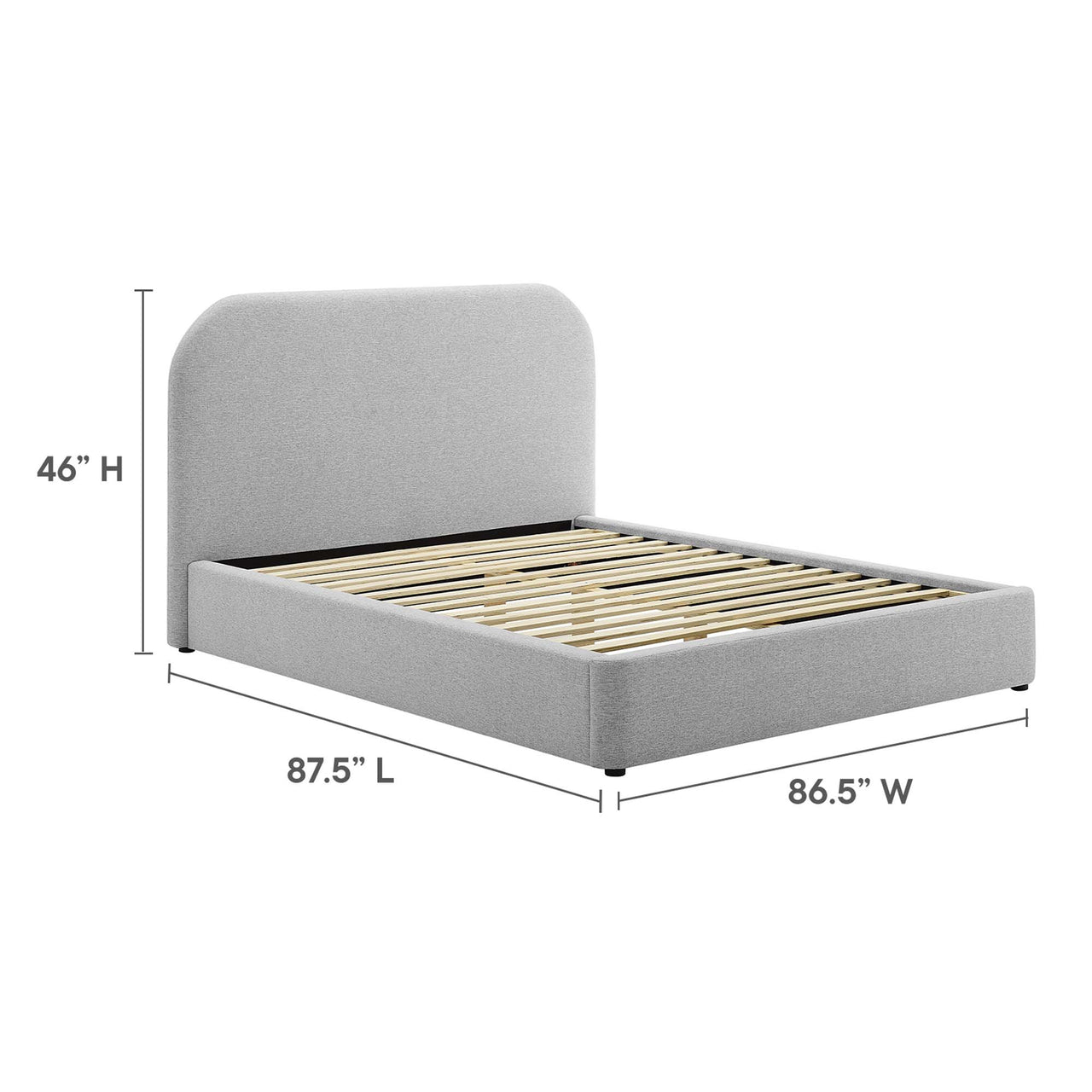 Clyra Textured Fabric King Platform Bed, Light Gray