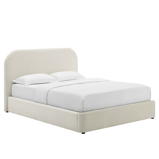 Clyra Upholstered Velvet King Platform Bed, Chalk