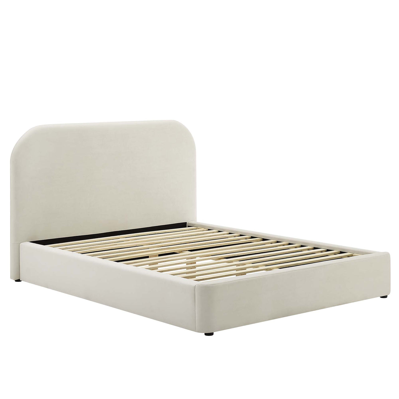 Clyra Upholstered Velvet King Platform Bed, Chalk