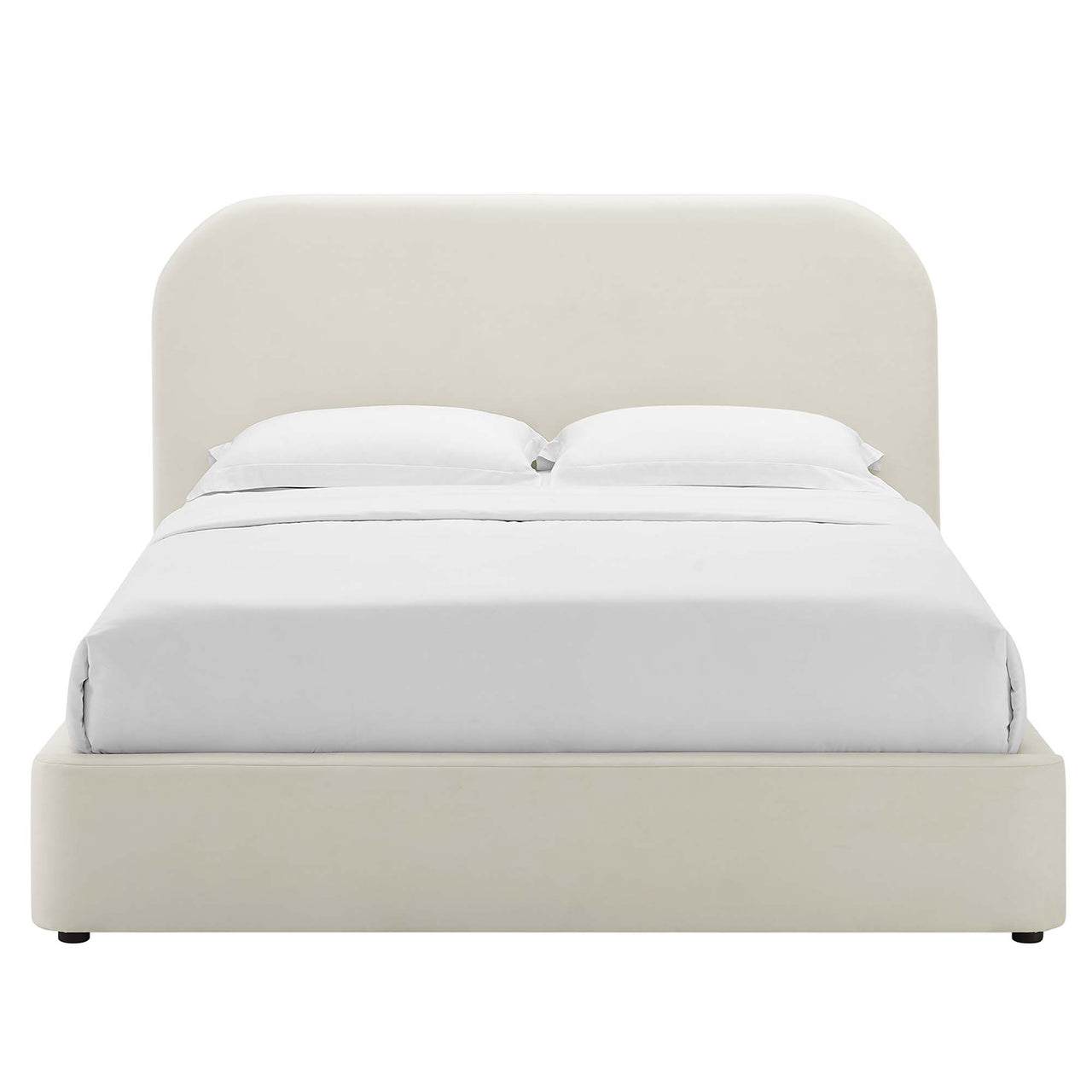Clyra Upholstered Velvet King Platform Bed, Chalk