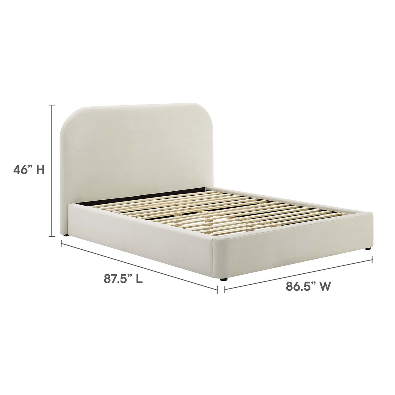 Clyra Upholstered Velvet King Platform Bed, Chalk