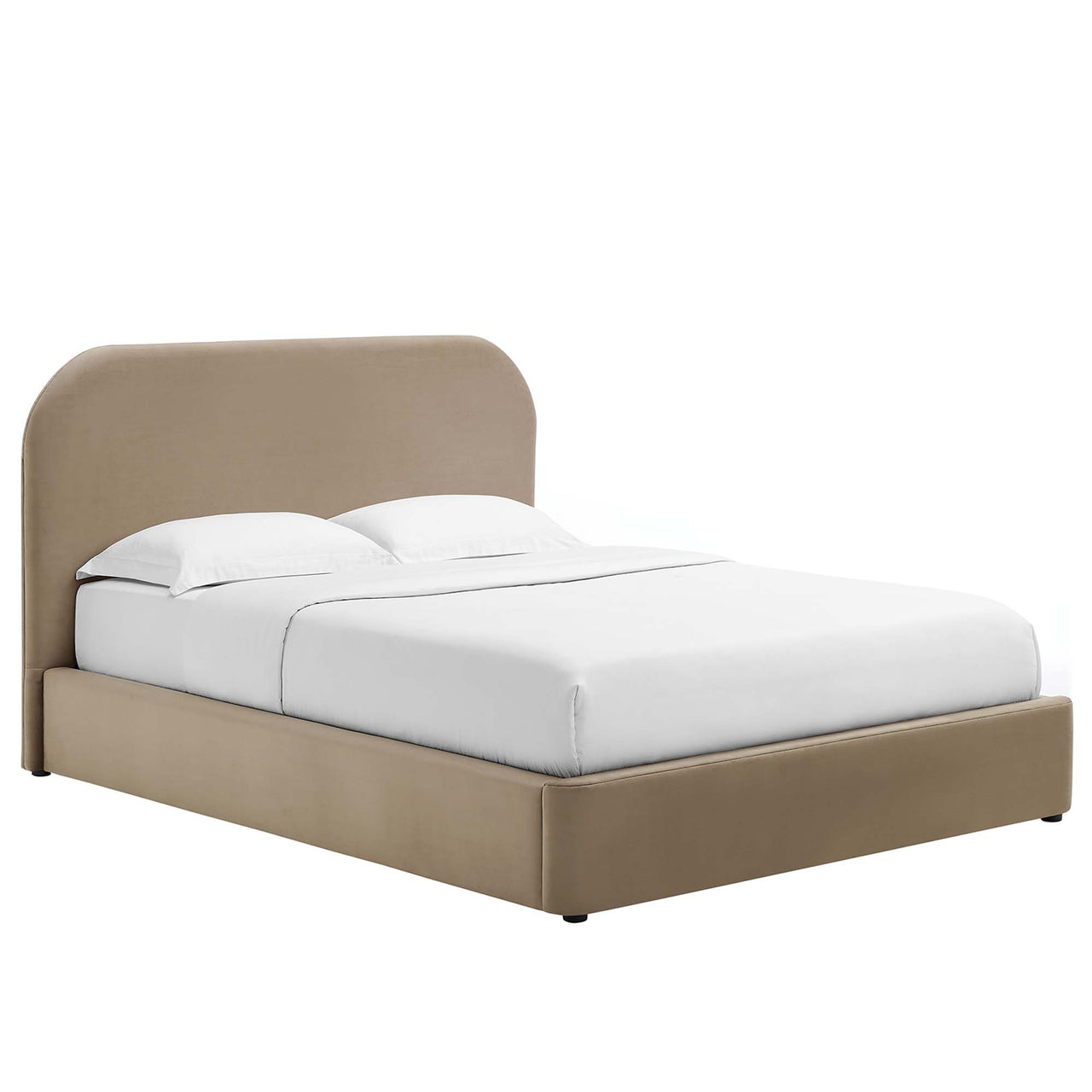 Clyra Upholstered Velvet King Platform Bed, Taupe