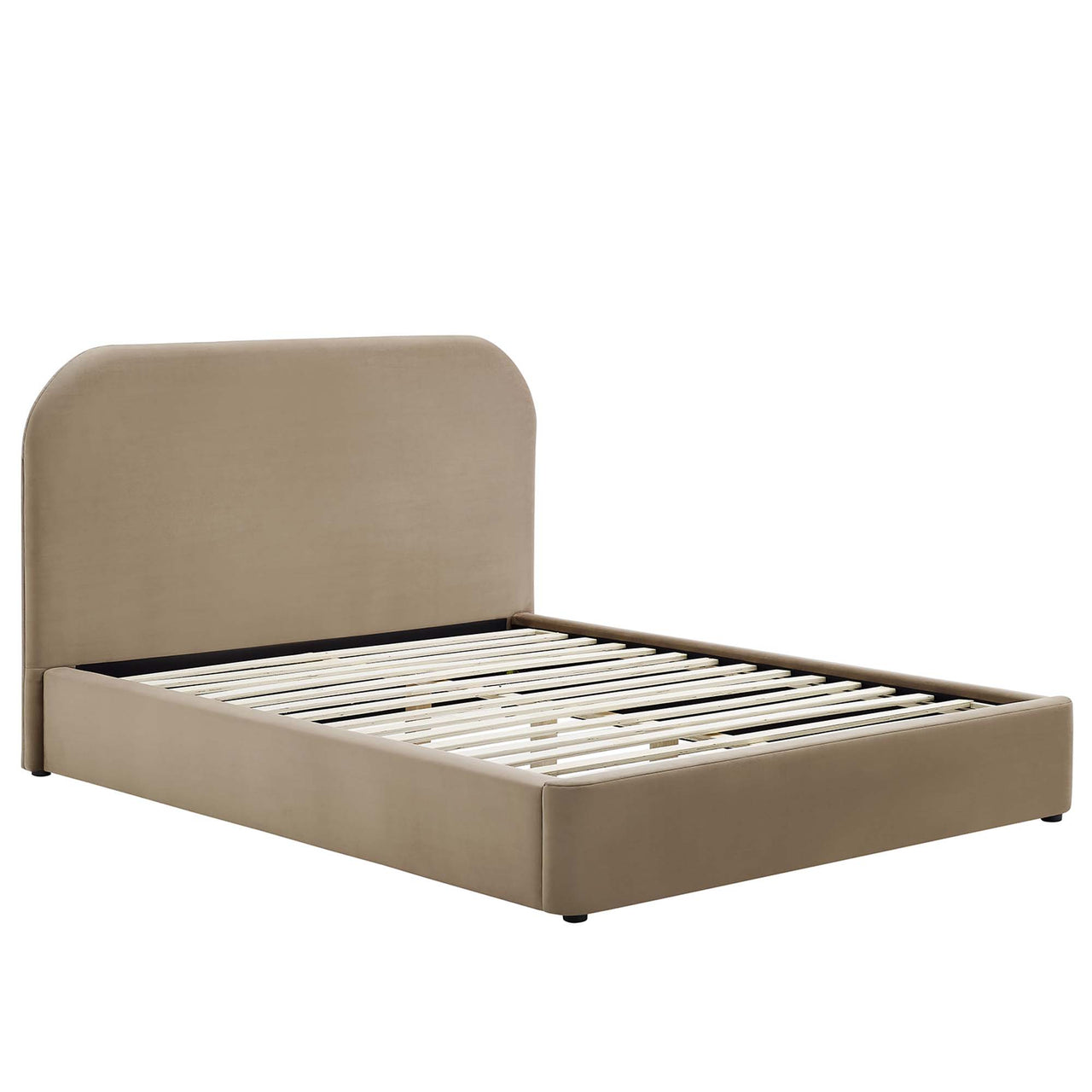 Clyra Upholstered Velvet King Platform Bed, Taupe