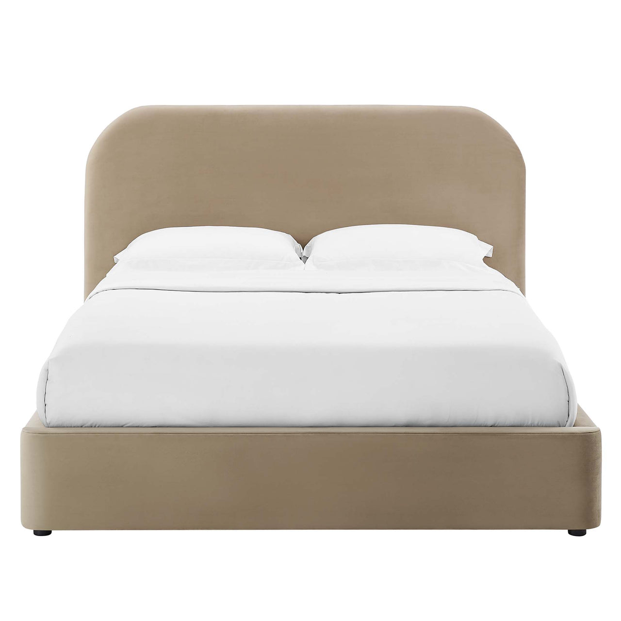 Clyra Upholstered Velvet King Platform Bed, Taupe
