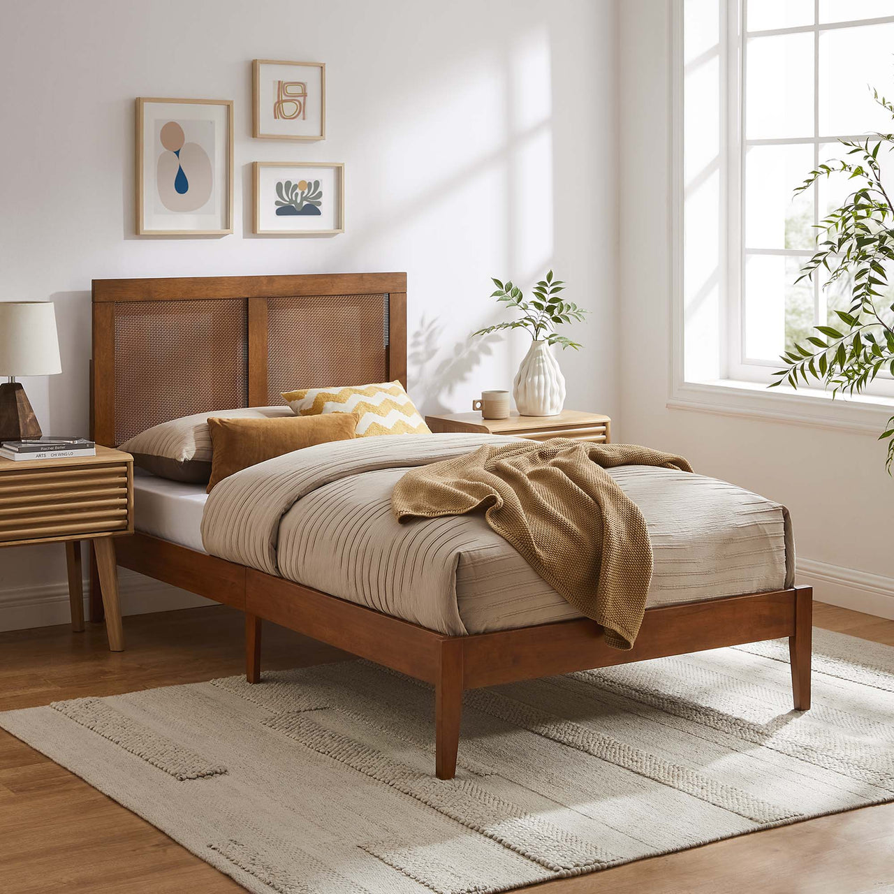 Netun Twin Platform Bed, Walnut