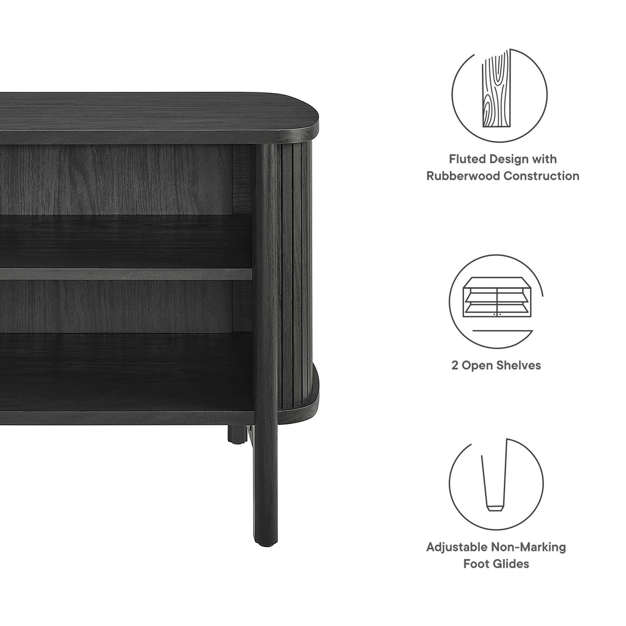 Callan Fluted Nightstand, Black