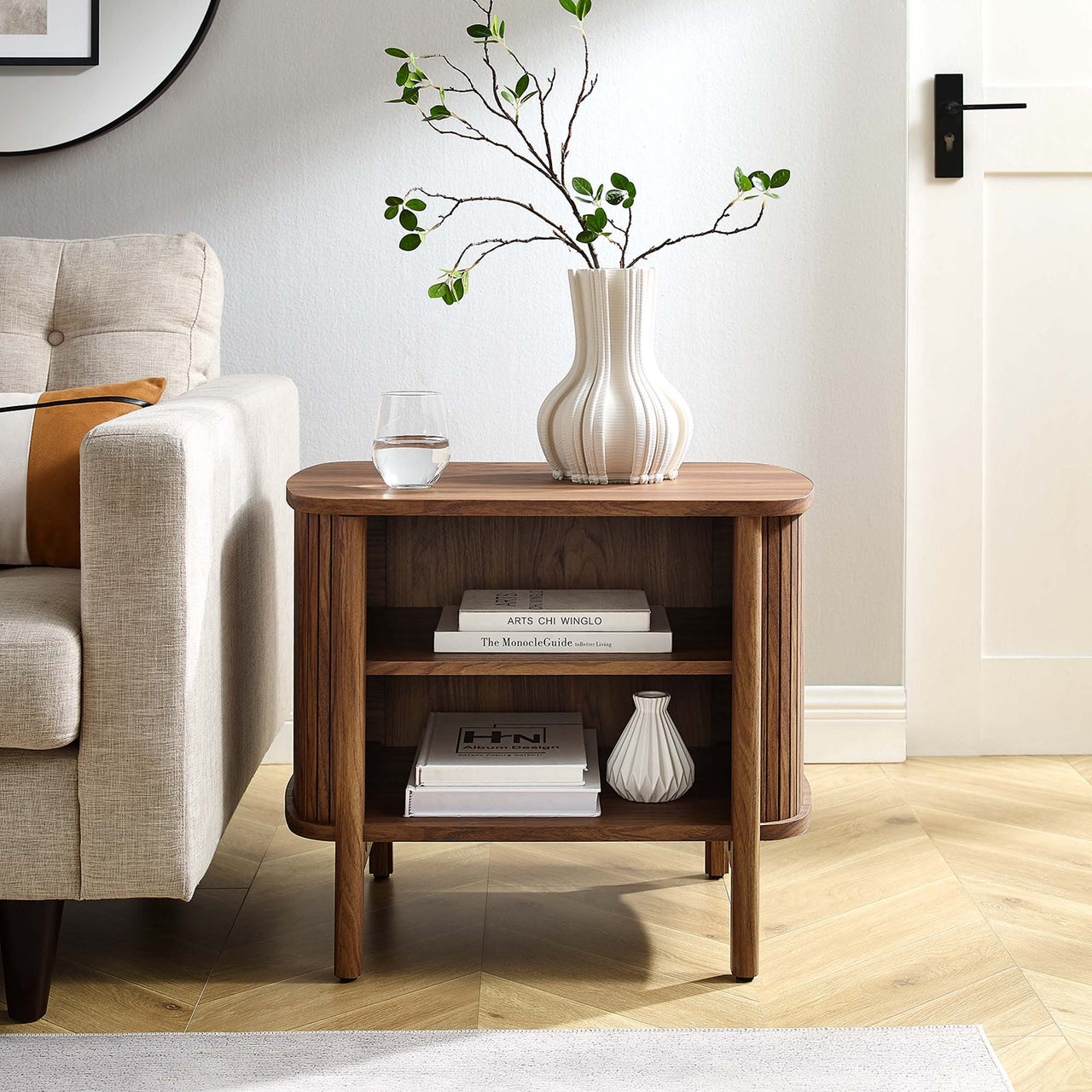 Callan Fluted Nightstand, Walnut