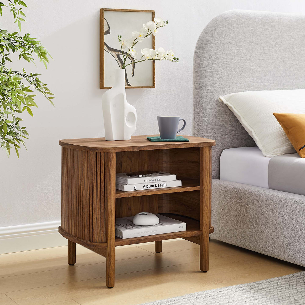 Callan Fluted Nightstand, Walnut