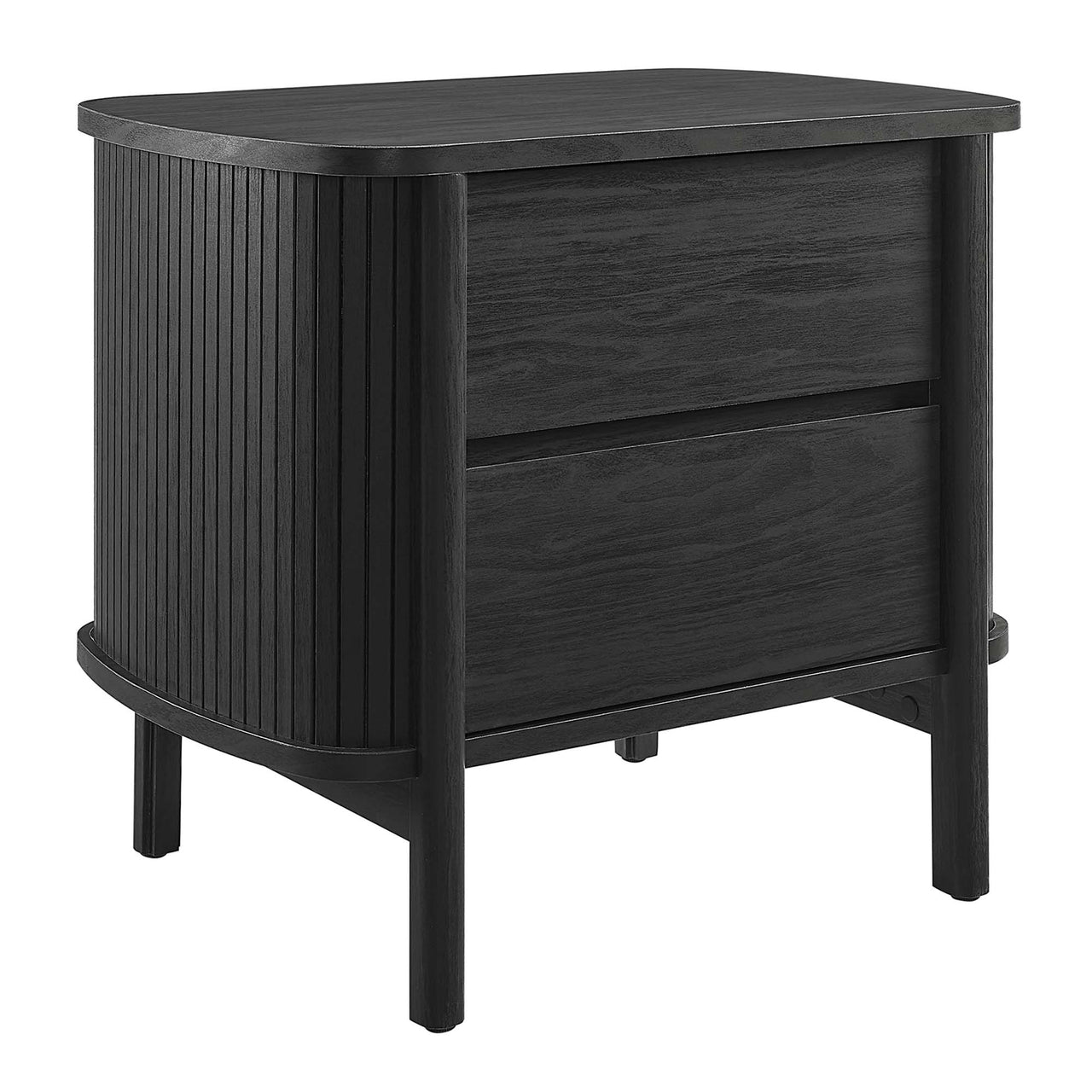 Callan Fluted Nightstand with Drawers, Black