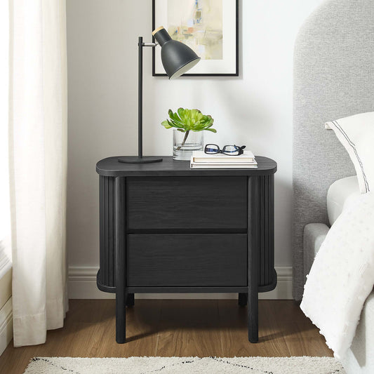 Callan Fluted Nightstand with Drawers, Black