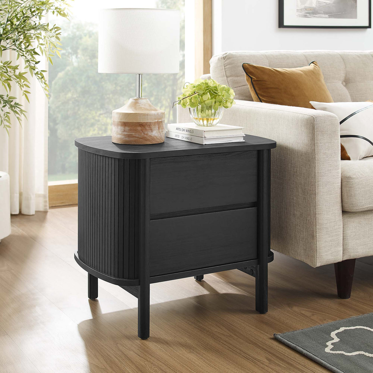 Callan Fluted Nightstand with Drawers, Black
