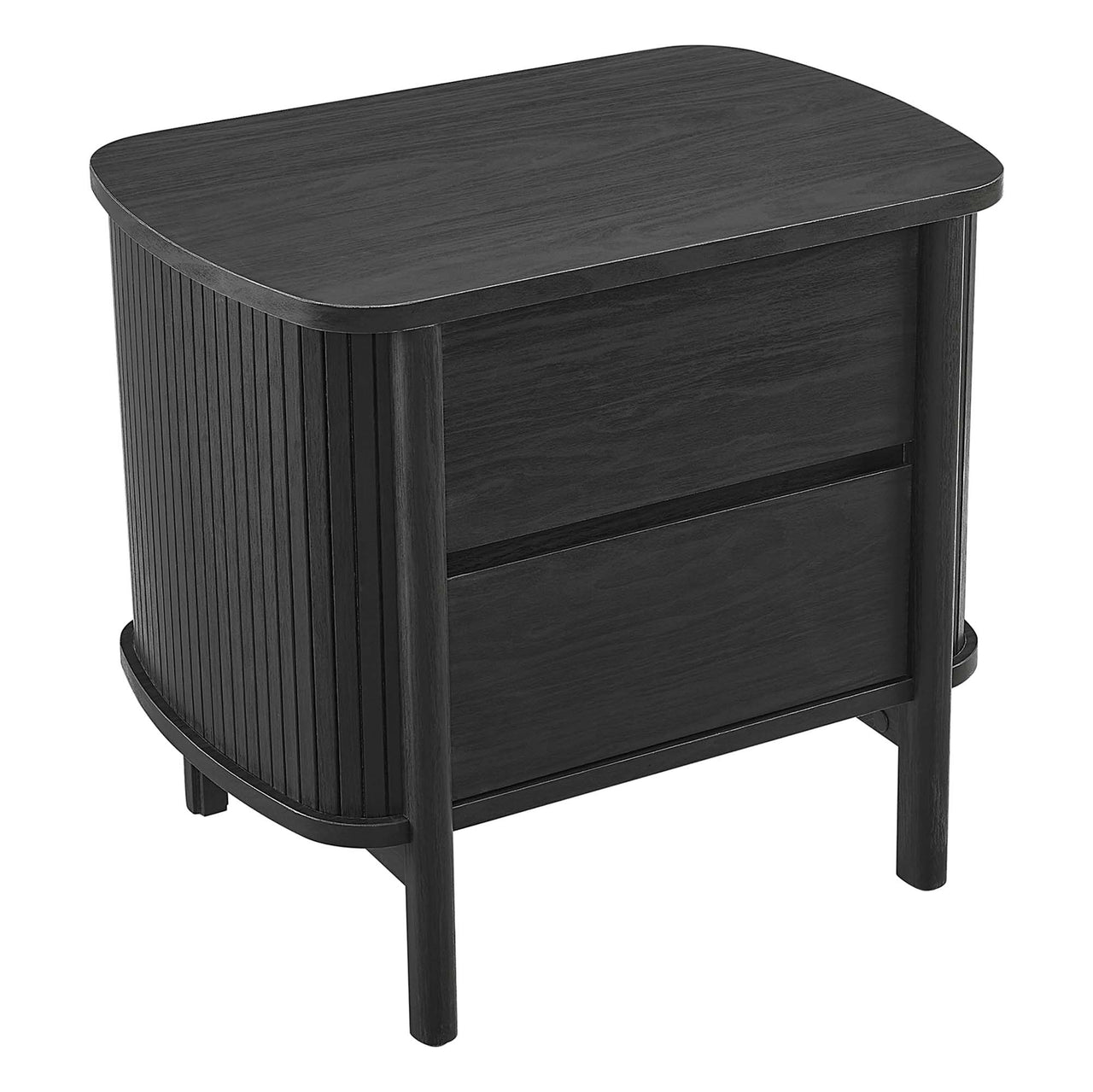 Callan Fluted Nightstand with Drawers, Black