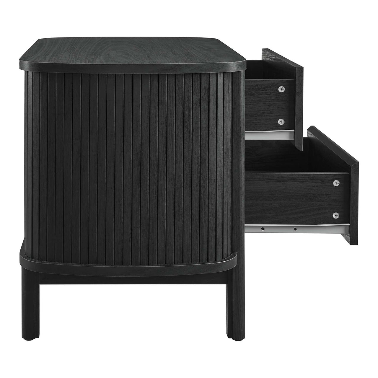 Callan Fluted Nightstand with Drawers, Black