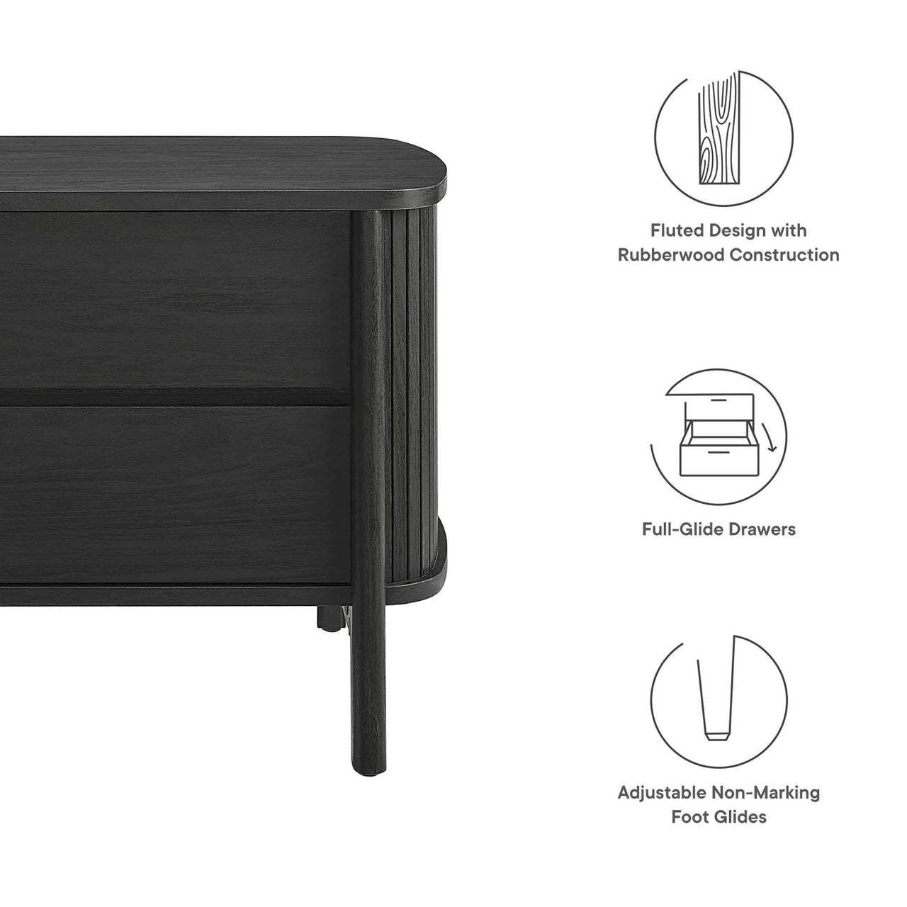 Callan Fluted Nightstand with Drawers, Black