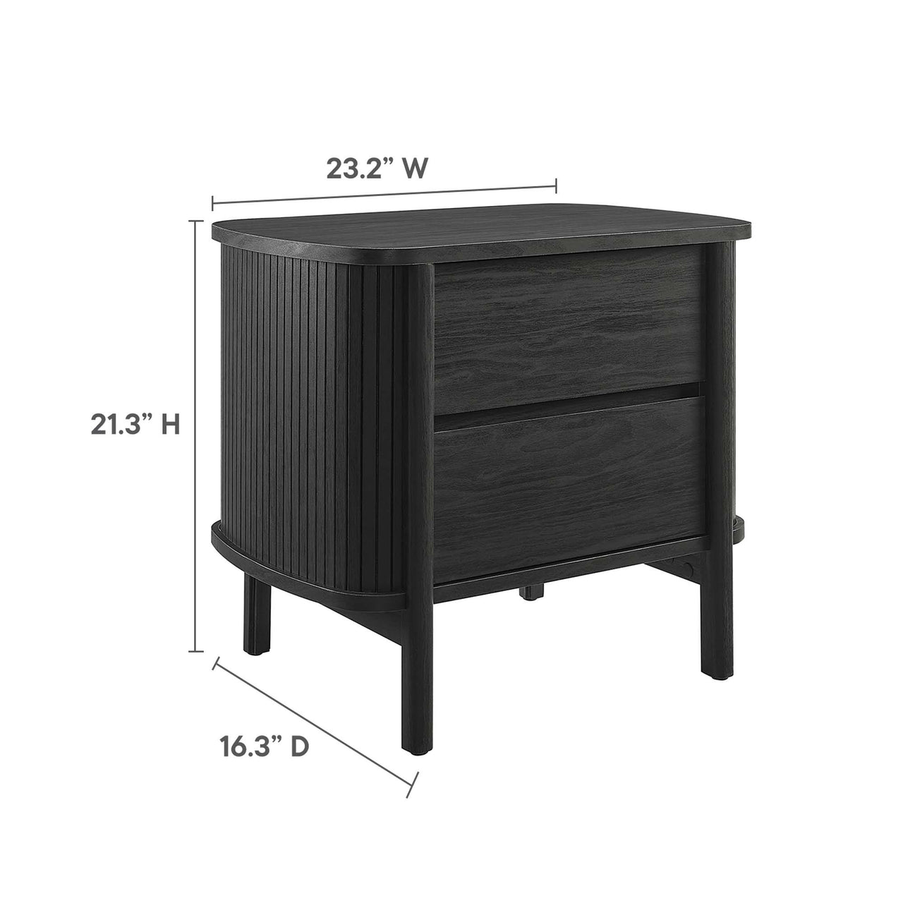 Callan Fluted Nightstand with Drawers, Black