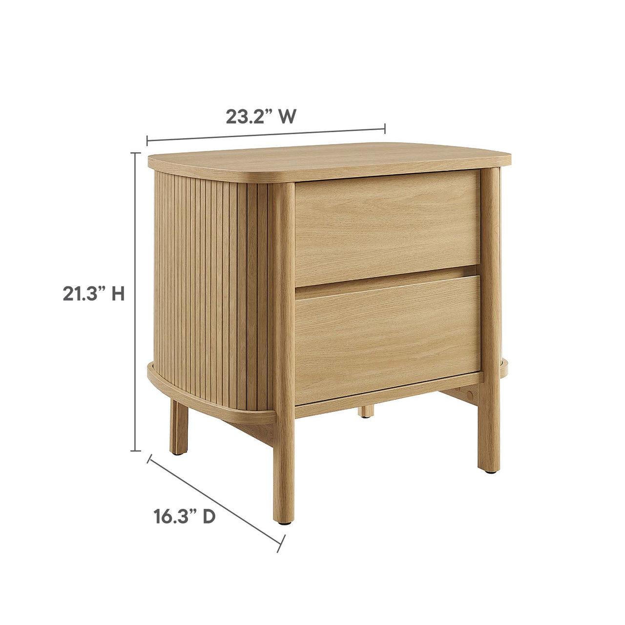 Callan Fluted Nightstand with Drawers, Oak