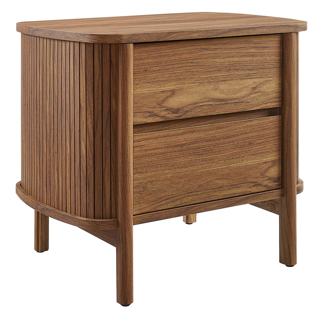 Callan Fluted Nightstand with Drawers, Walnut