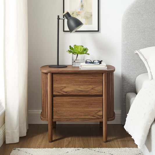 Callan Fluted Nightstand with Drawers, Walnut