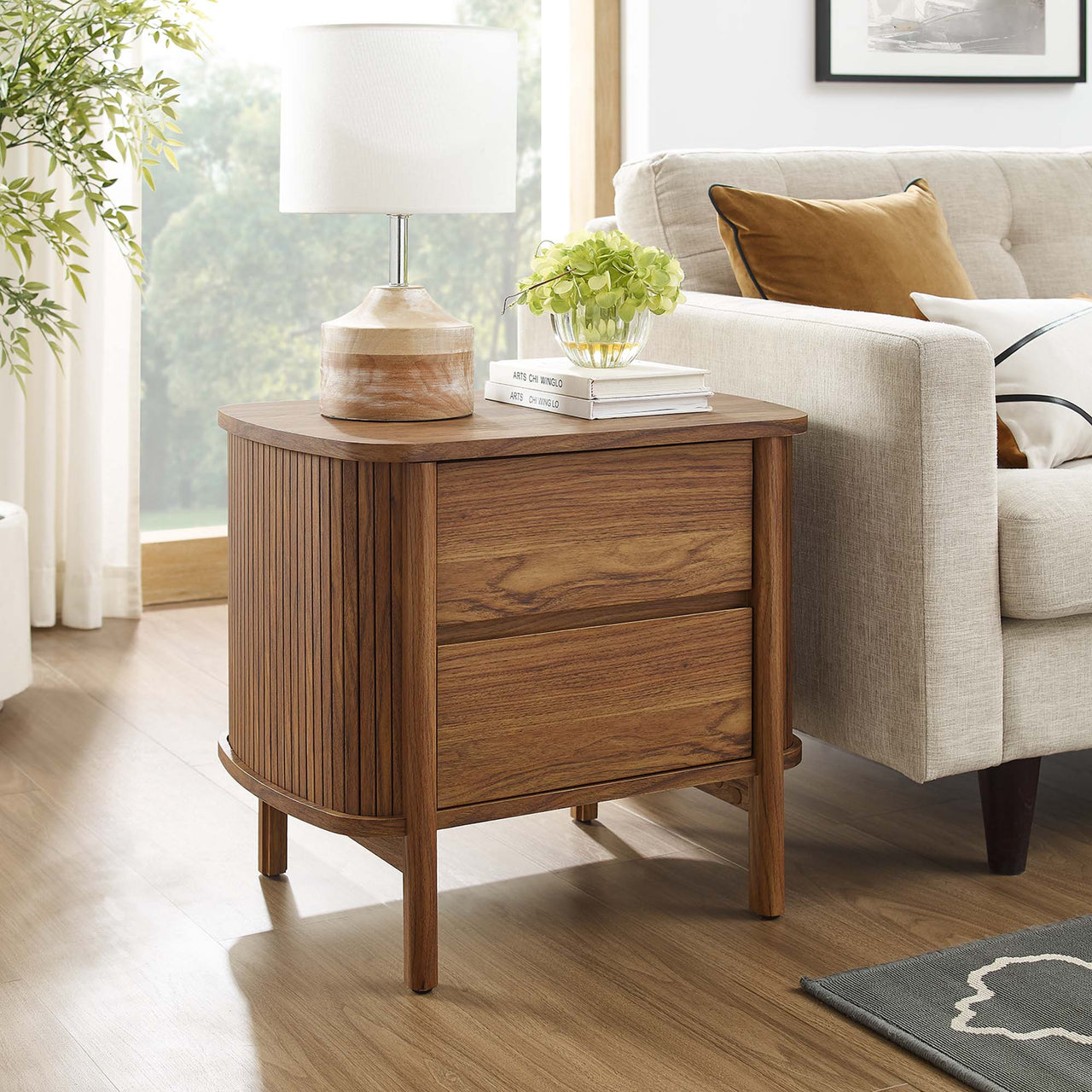 Callan Fluted Nightstand with Drawers, Walnut
