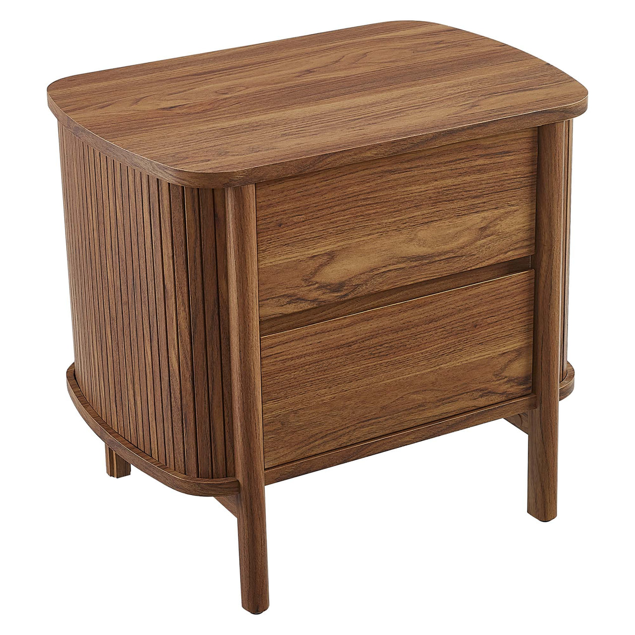 Callan Fluted Nightstand with Drawers, Walnut