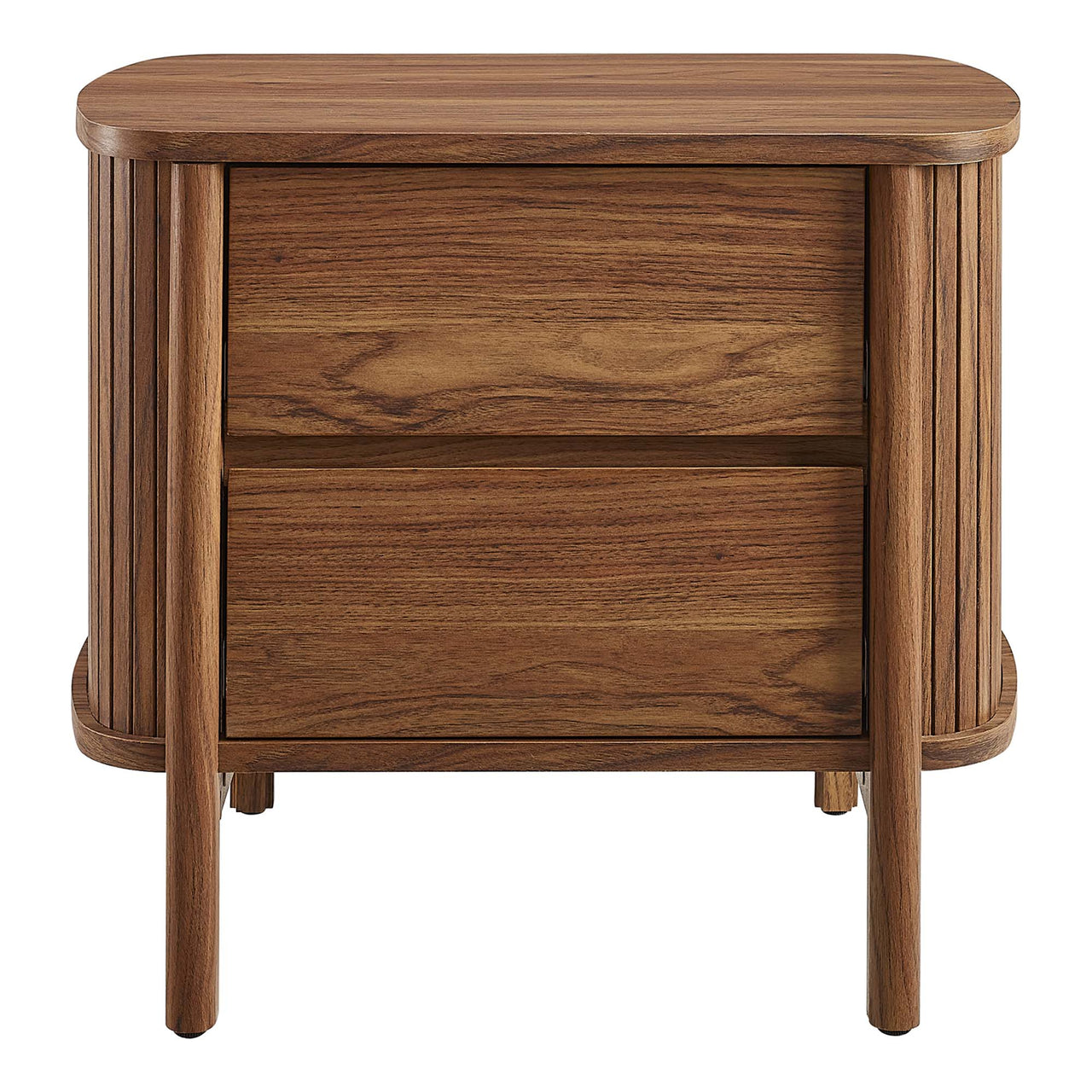 Callan Fluted Nightstand with Drawers, Walnut