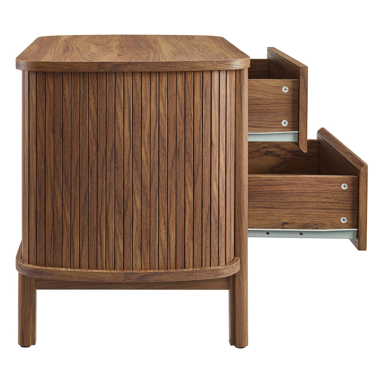 Callan Fluted Nightstand with Drawers, Walnut