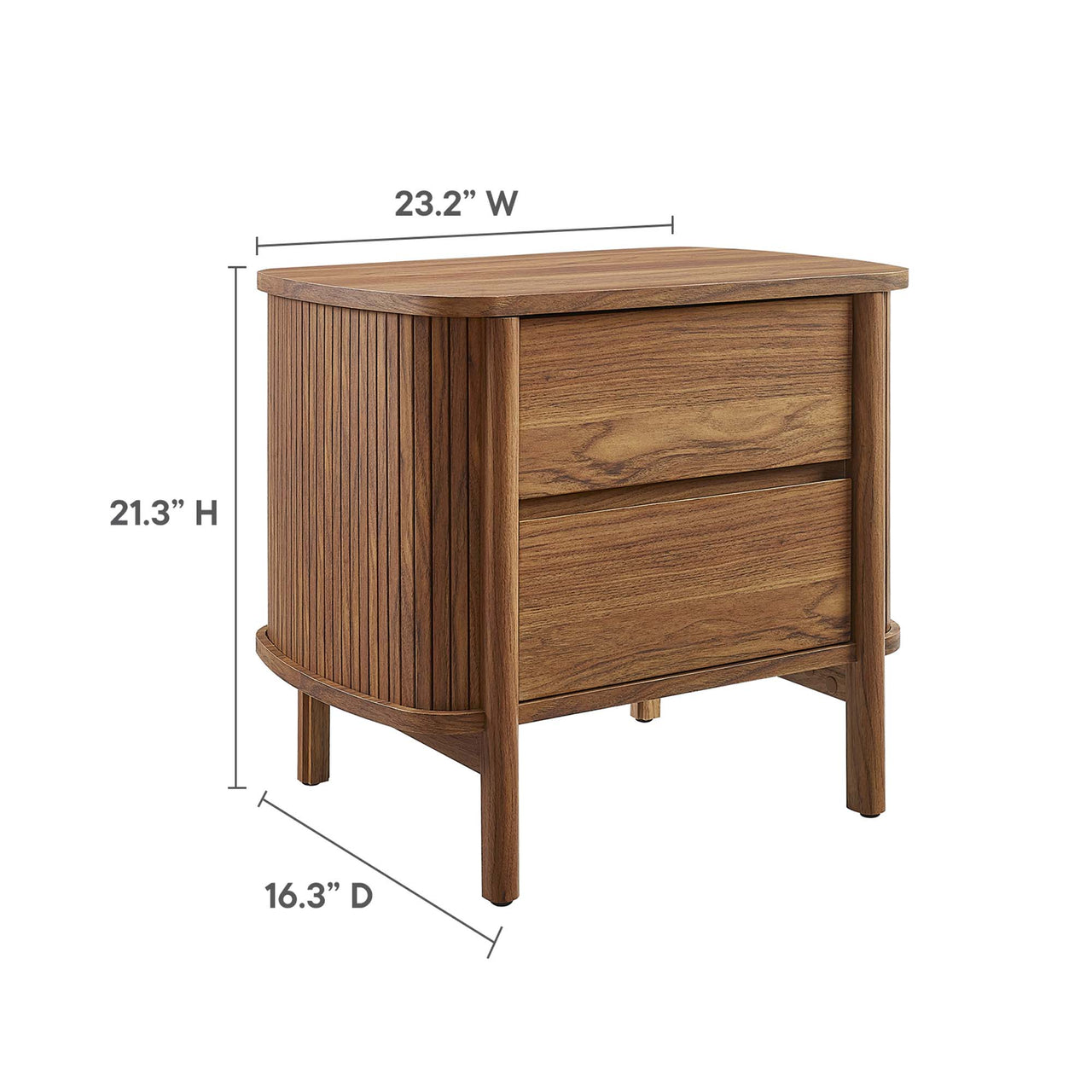 Callan Fluted Nightstand with Drawers, Walnut