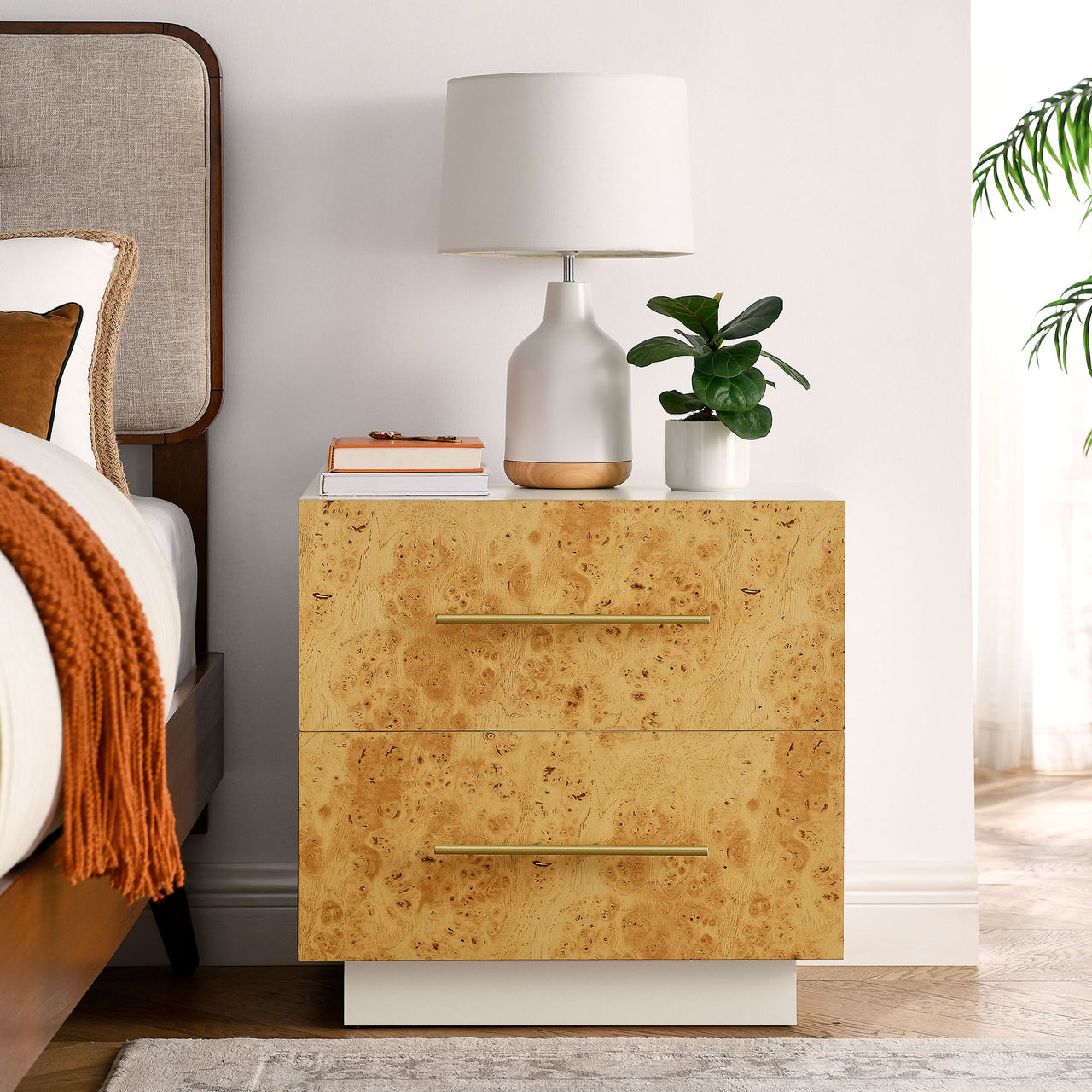 Burr Nightstand, White & Caramel