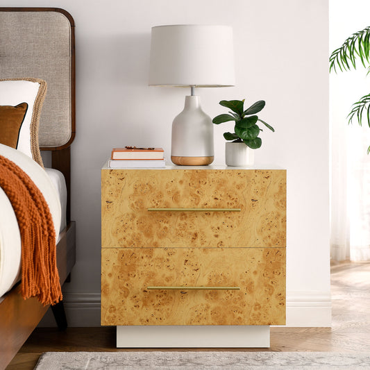 Burr Nightstand, White & Caramel
