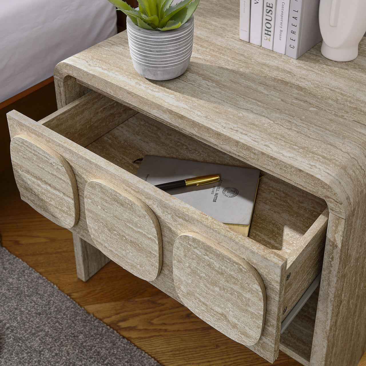 Aliyah Display Nightstand, Travertine