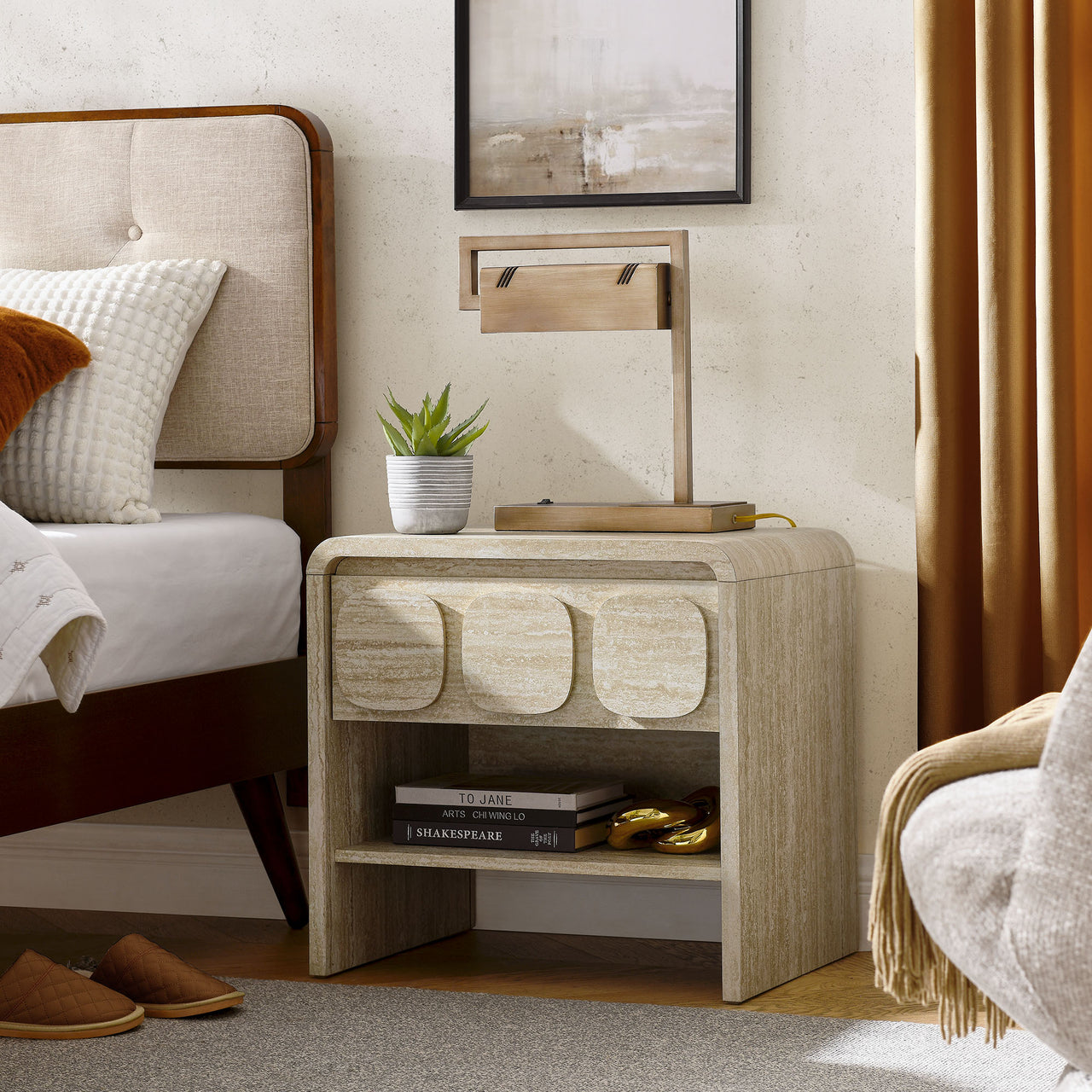 Aliyah Display Nightstand, Travertine