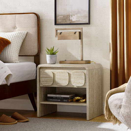 Aliyah Display Nightstand, Travertine