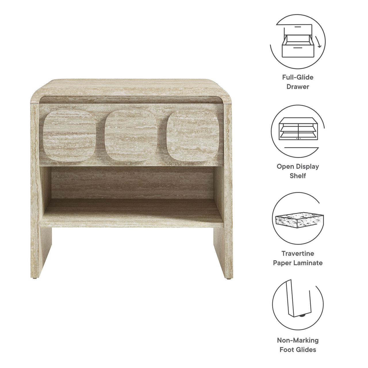 Aliyah Display Nightstand, Travertine